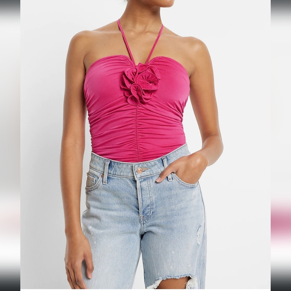 Body Contour Compression Halter Rosette Bodysuit